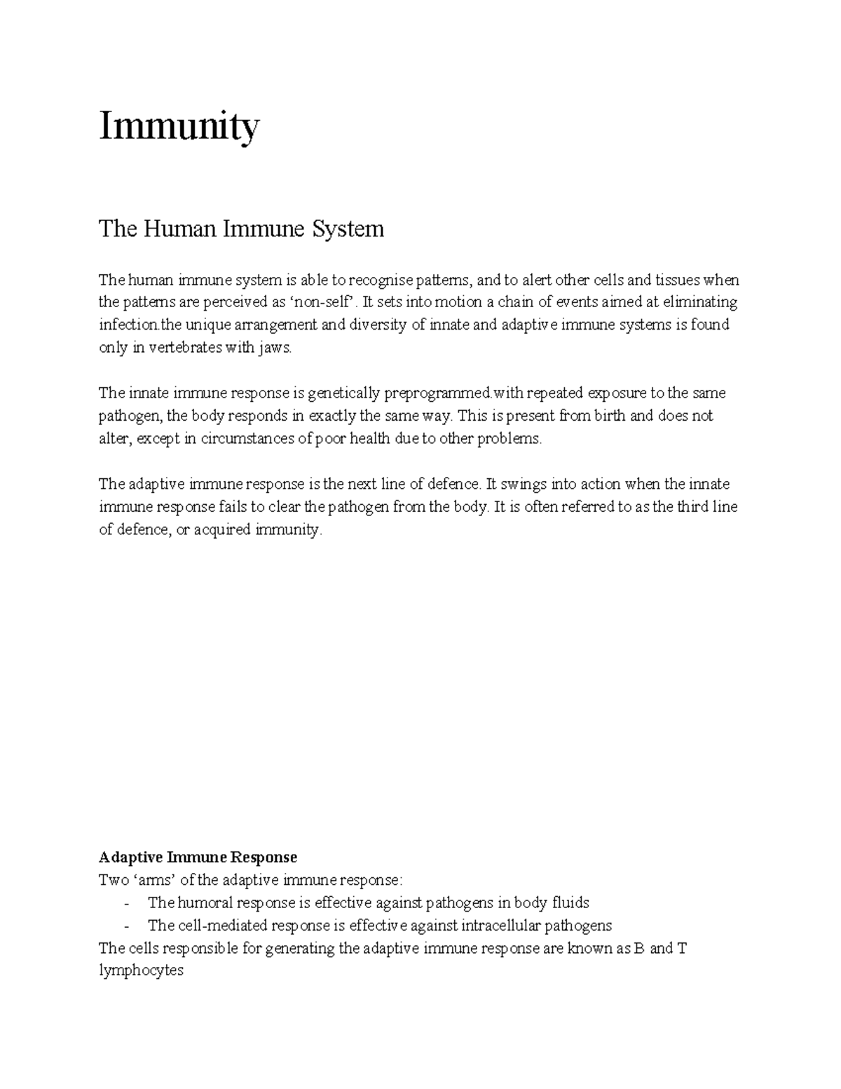 2020 Biology HSC Immunity-Notes - Immunity The Human Immune System The ...