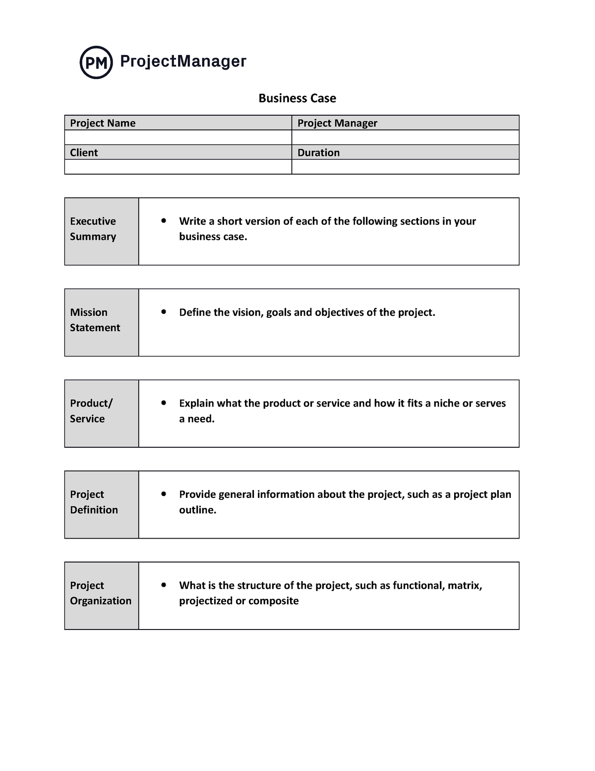 Project Manager Business Case Template for Word ND23 - Business Case ...