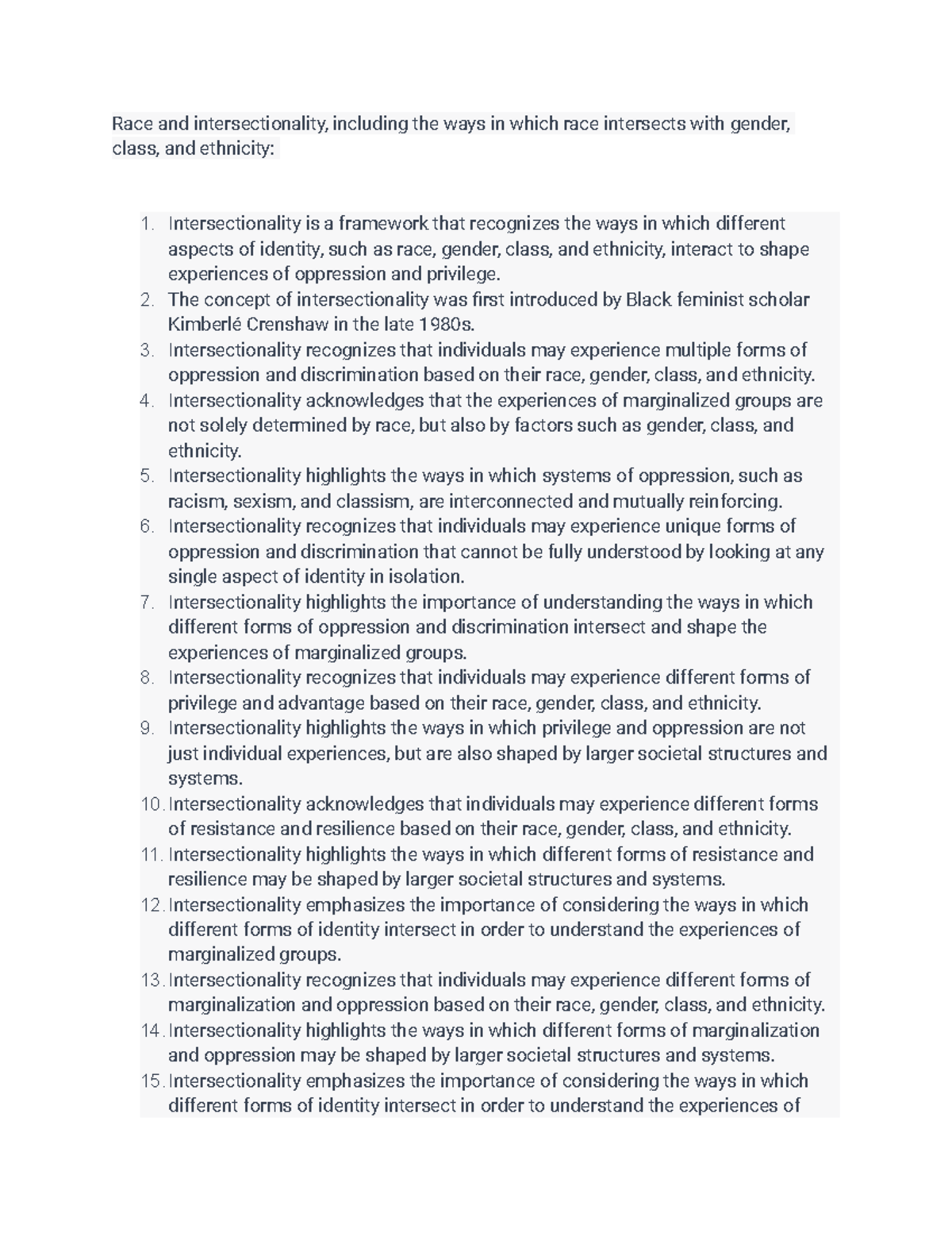 Race and intersectionality, including the ways in which race intersects ...