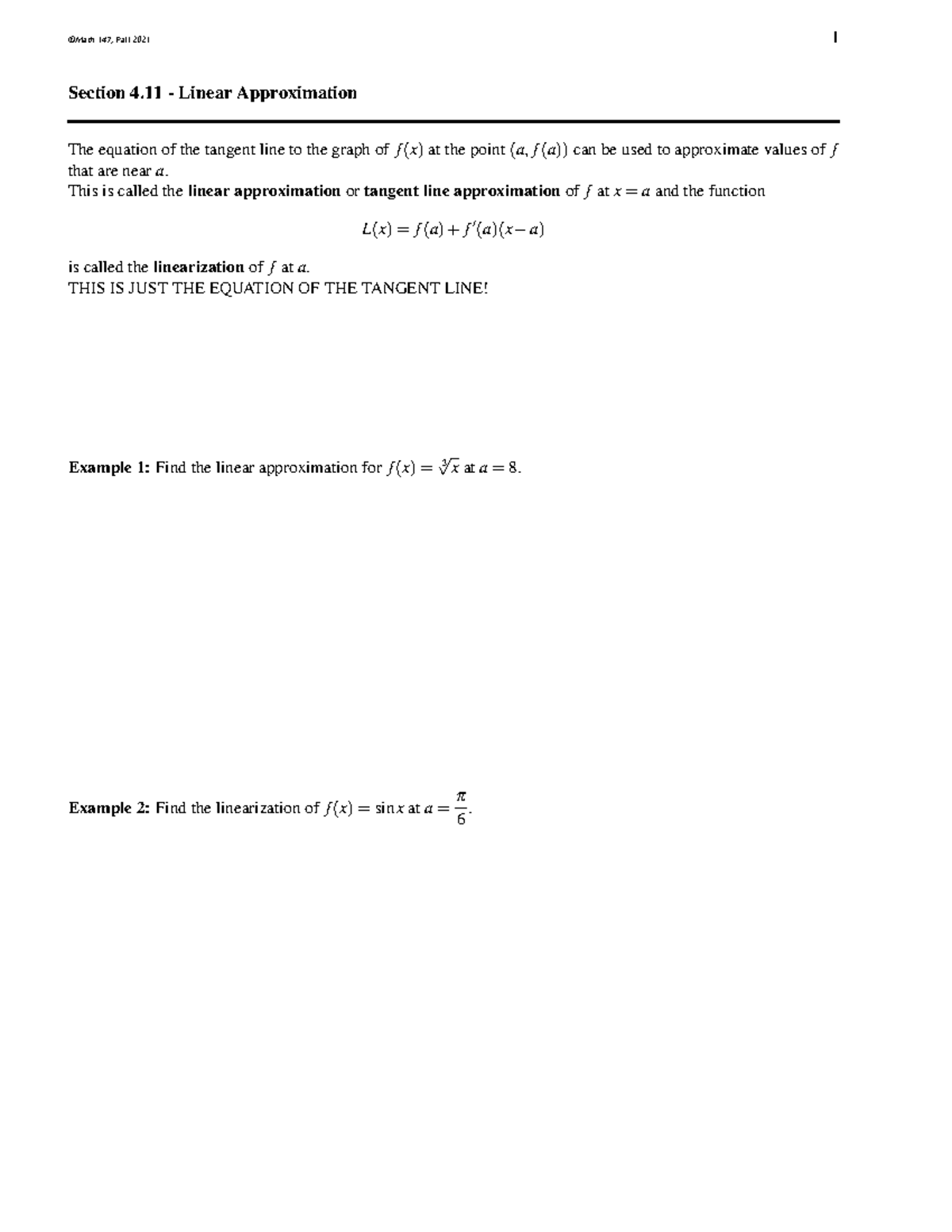 14721 cn411 - notes - ©Math 147, Fall 2021 1 Section 4 - Linear ...