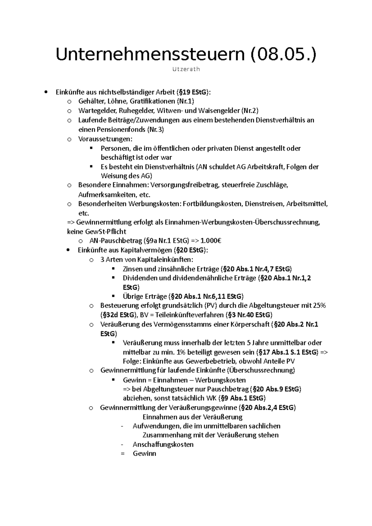 Unternehmenssteuern (08 ) Utzerath Einkünfte aus