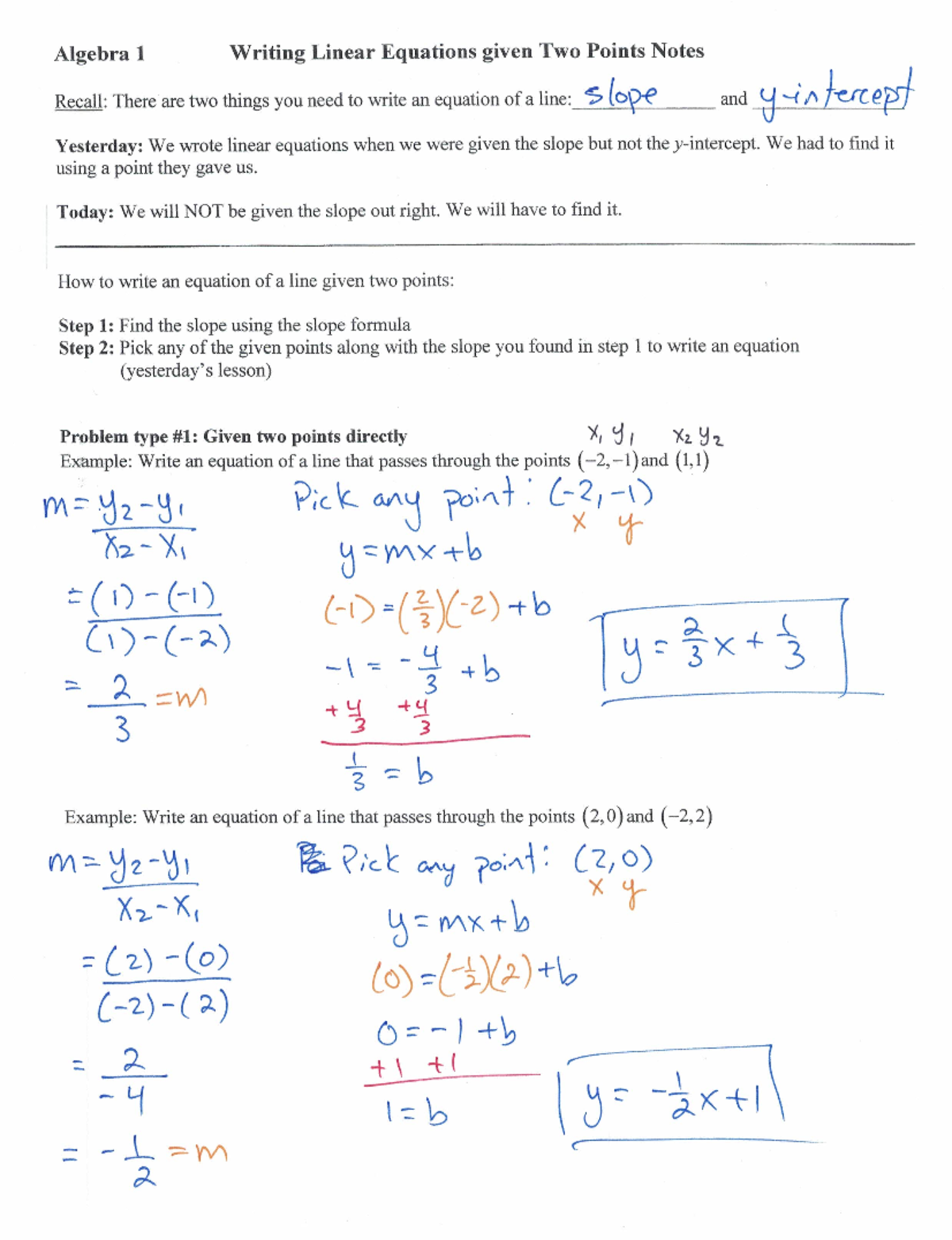 09-27-16. Writing equation given two points notes Completed - Studocu