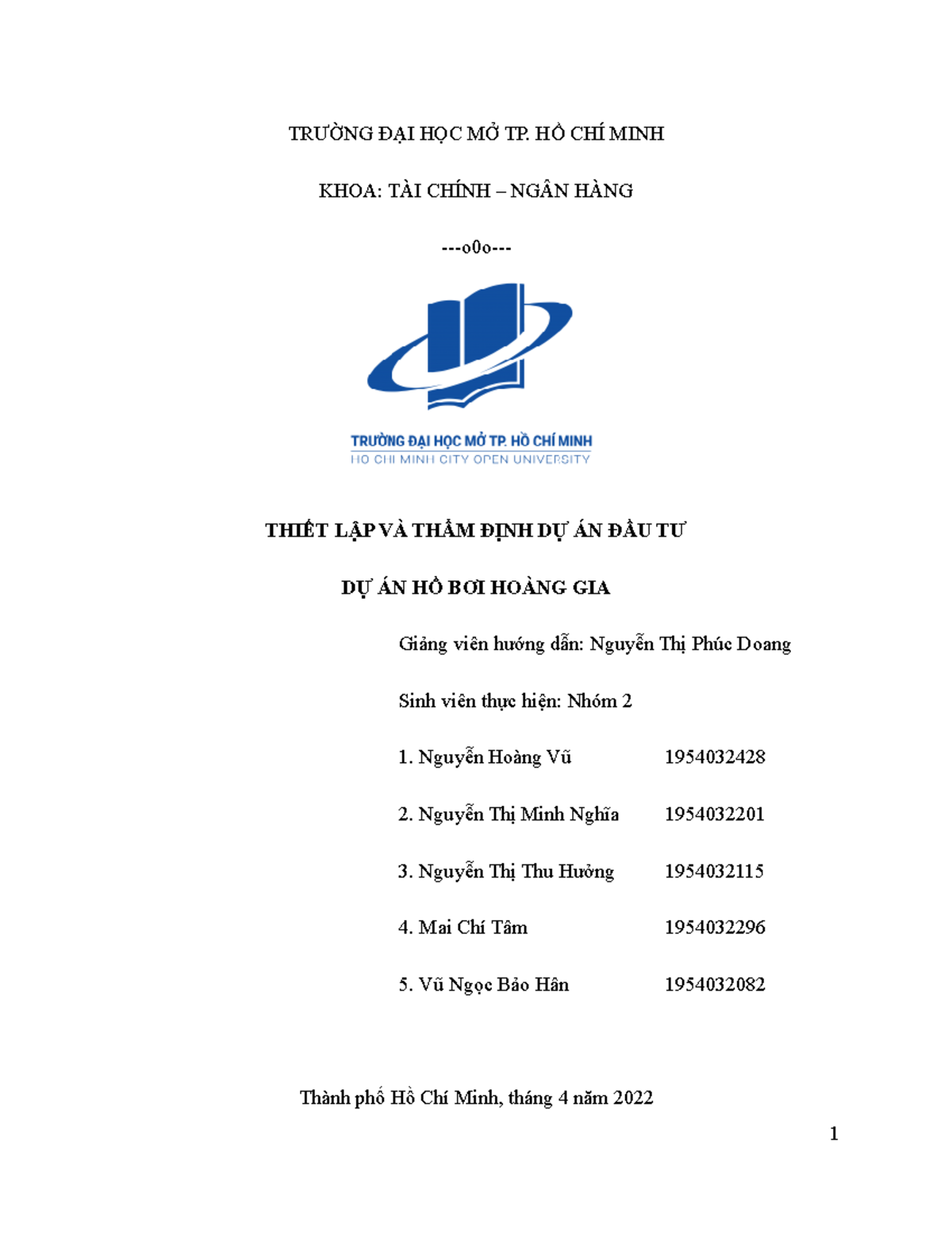 Dá»± Ã¡n há»“ b Æ¡i Ho Ã ng Gia-nh Ã³m 2 - TRƯỜNG ĐẠI HỌC MỞ TP. HỒ CHÍ ...