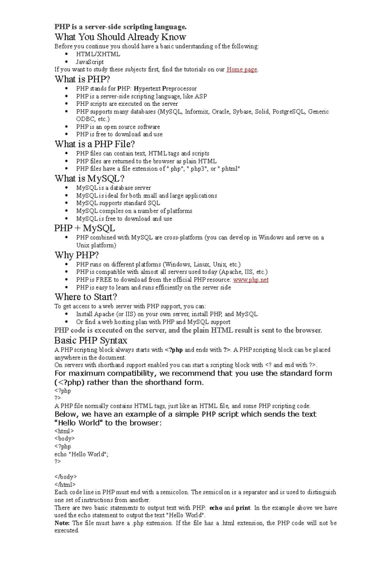 Php Notes Php Is A Server Side Scripting Language What You Should Already Know Before You 5314
