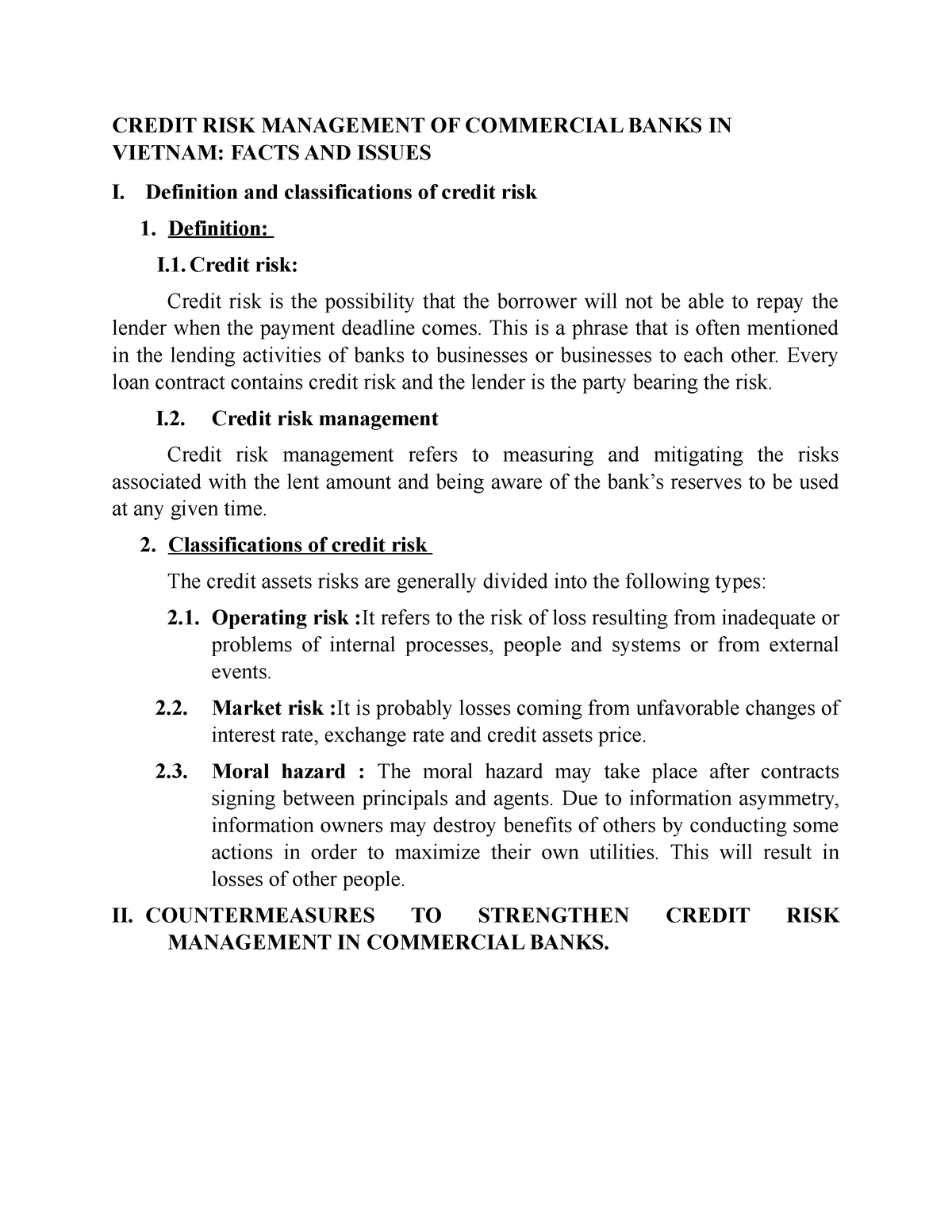 credit risk management in commercial banks thesis