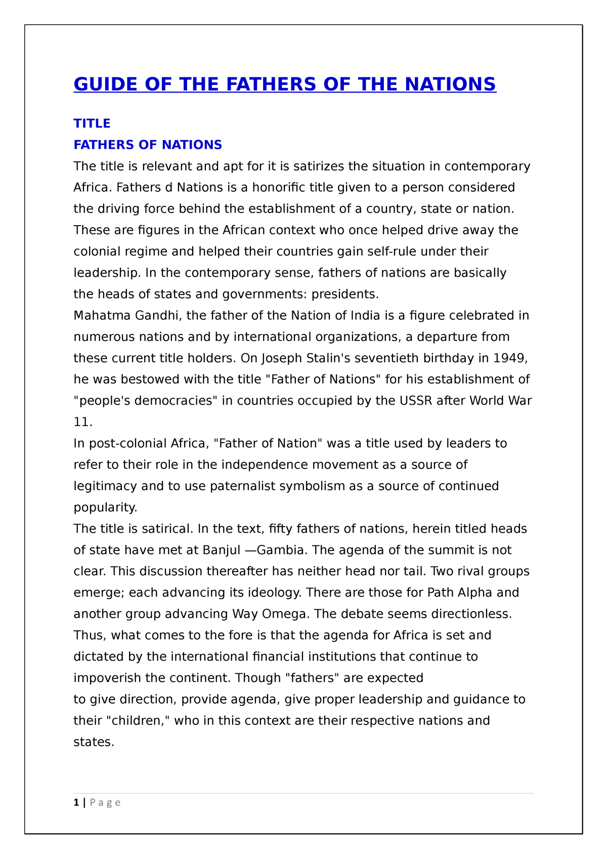 fathers of nations summary essay