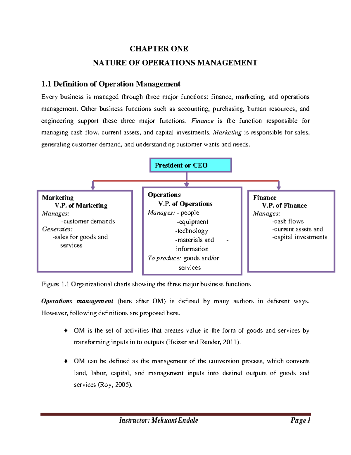 Operation Management - Finance V. Of Finance Manages: -cash Flows ...