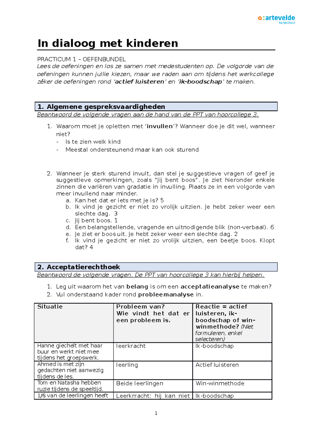 16 Maart 2022 PRA 1 In Dialoog Met Kinderen Oefeningen Practicum - In ...