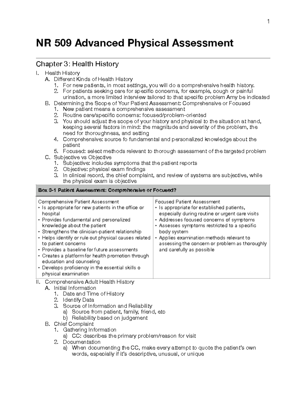 Nr509 Chapter 3 Lecture Notes Week 1 Nr 509 Advanced Physical Assessment Chapter 3 Health 4328