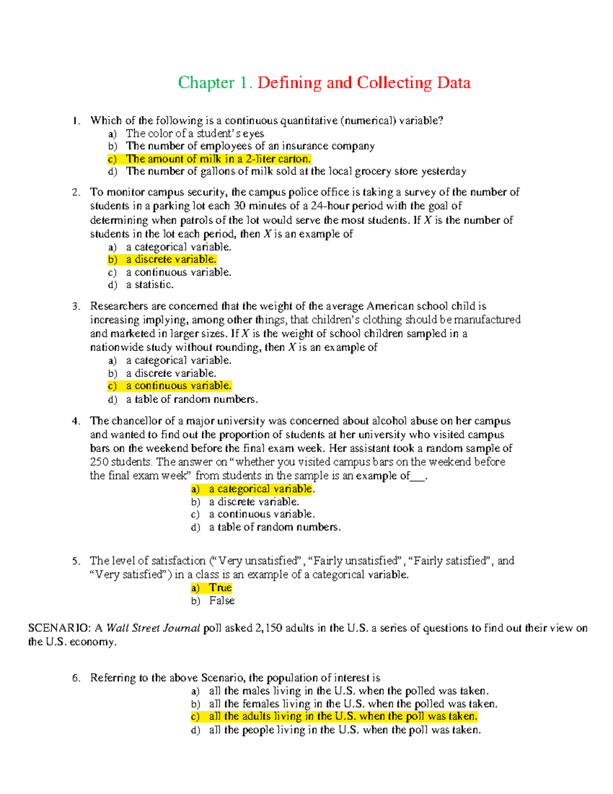 Exercise Chapter 1 Day1 - Chapter 1. Defining And Collecting Data 1 ...