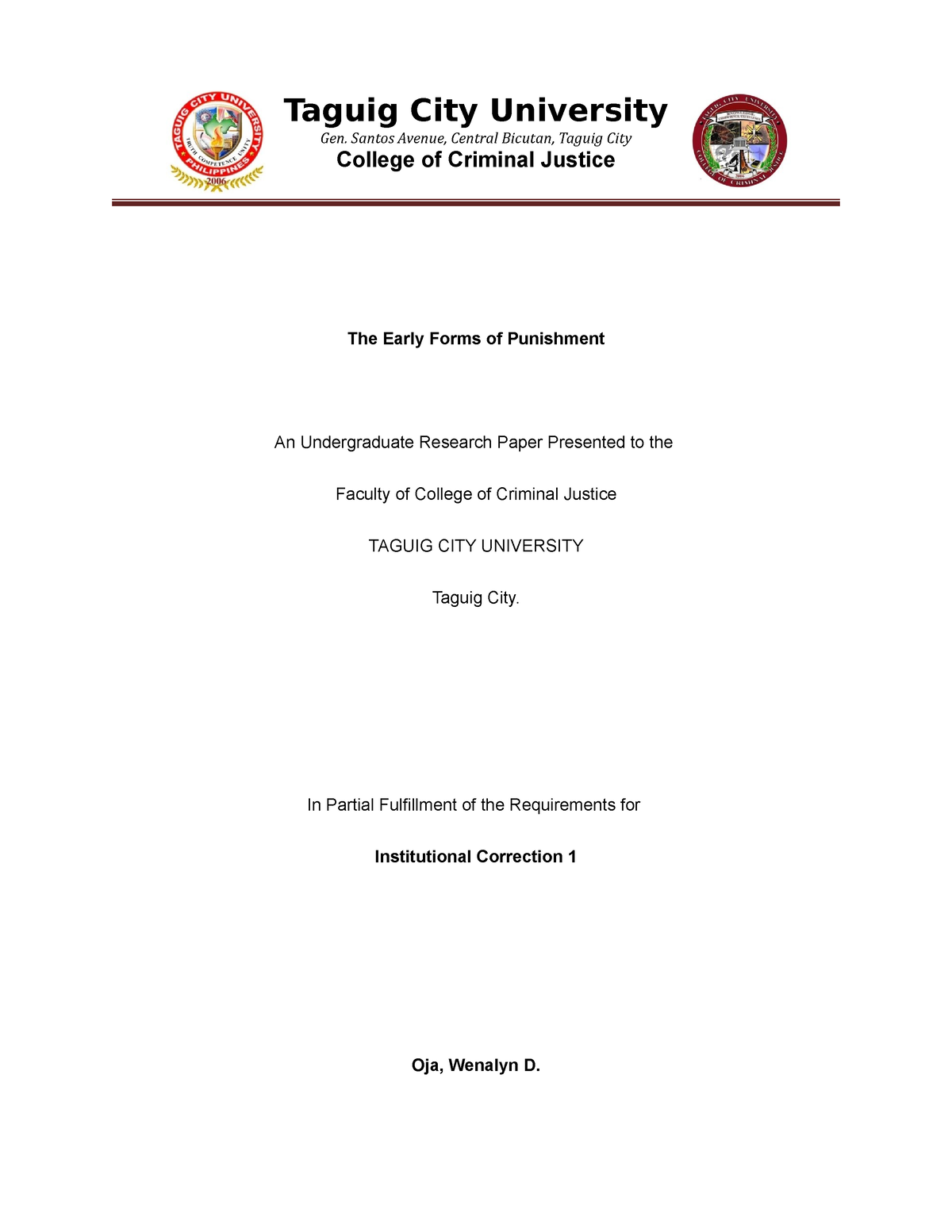 research-paper-in-early-forms-of-punishment-gen-santos-avenue-central-bicutan-taguig-city