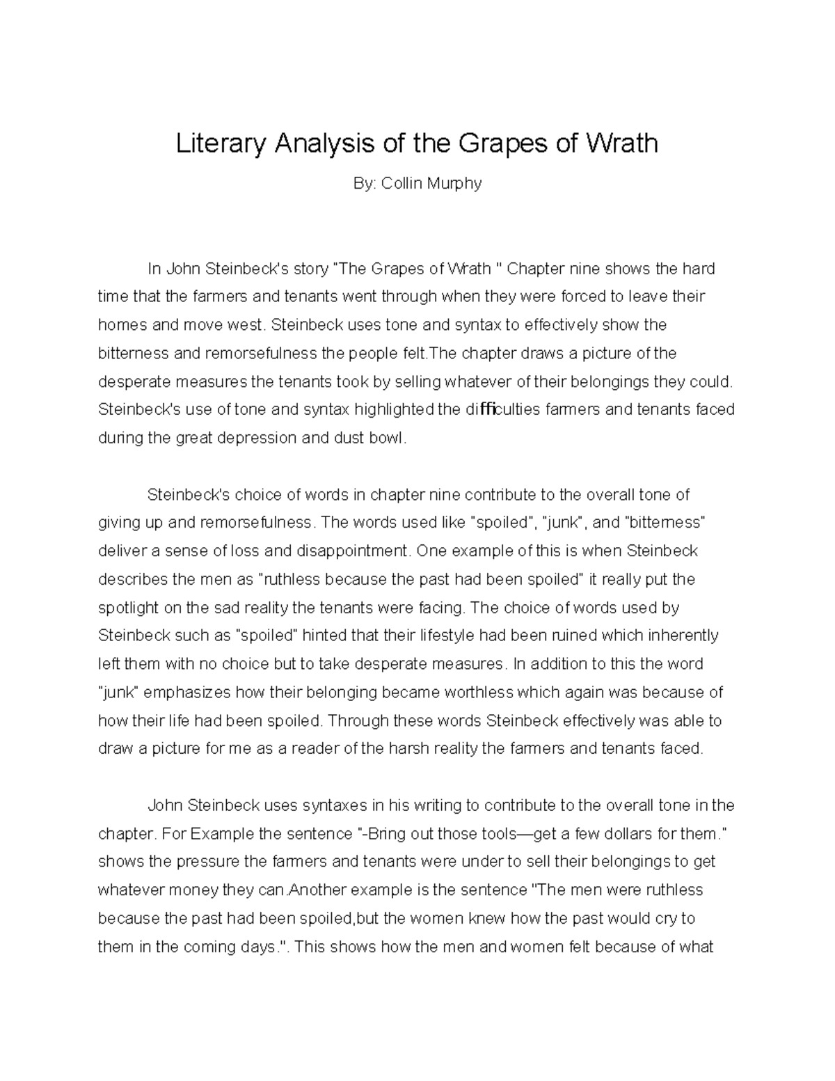 Literary Analysis of the Grapes of Wrath 1001010 b IPl XOAHj Literary
