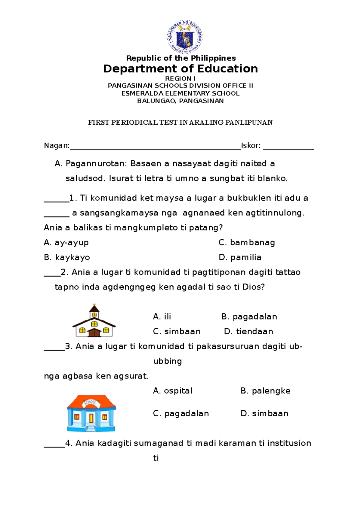 Q1 PT Araling-Panlipunan - Republic of the Philippines Department of ...