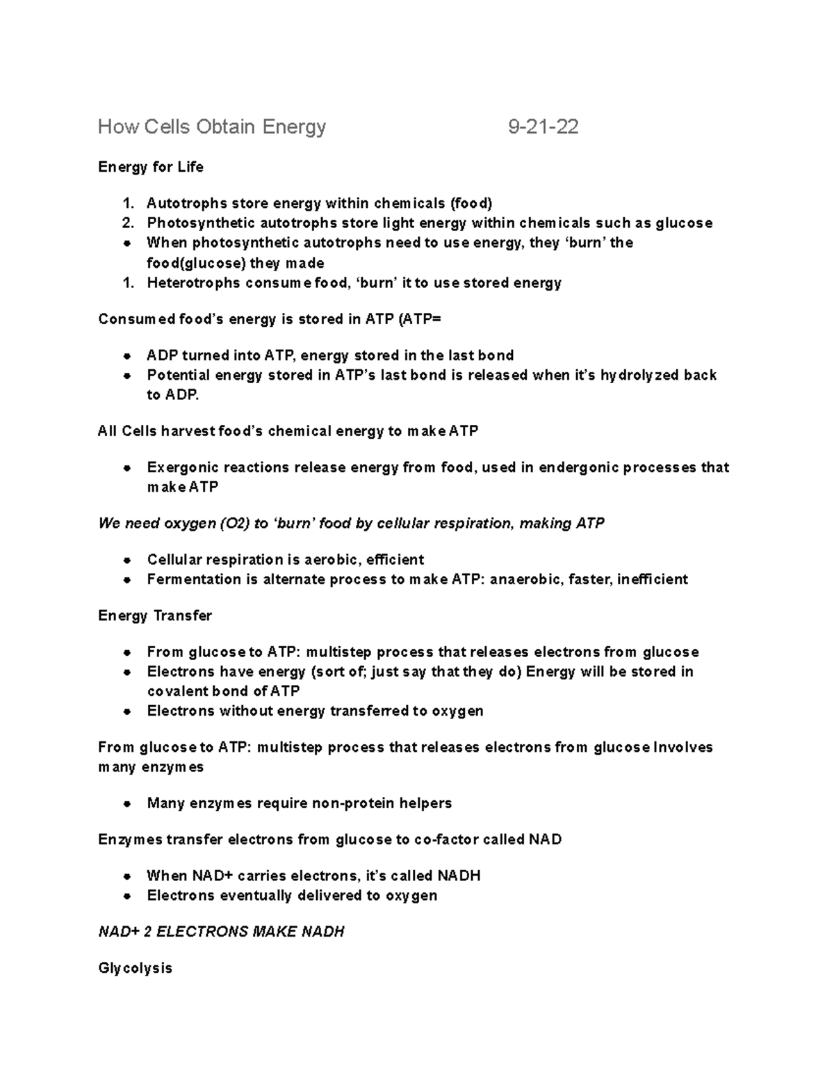 How Cells Obtain Energy 92122 How Cells Obtain Energy 921 Energy