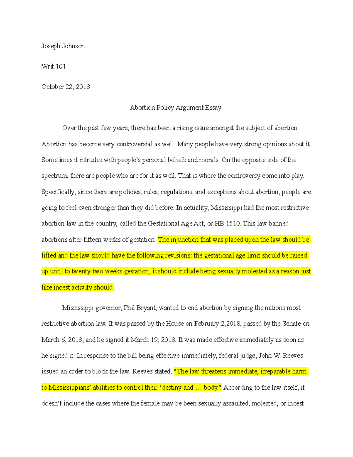 Abortion Policy Essay Abortion Policy Essay