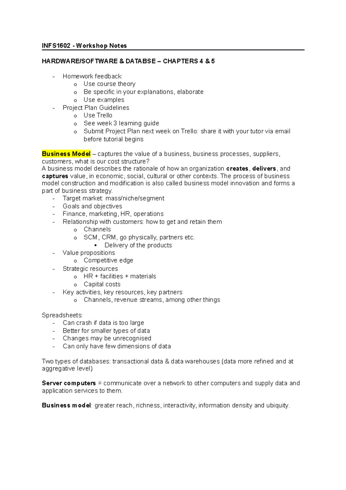 INFS1602 - WEEK 3 Tutorial - INFS1602 - Workshop Notes HARDWARE ...