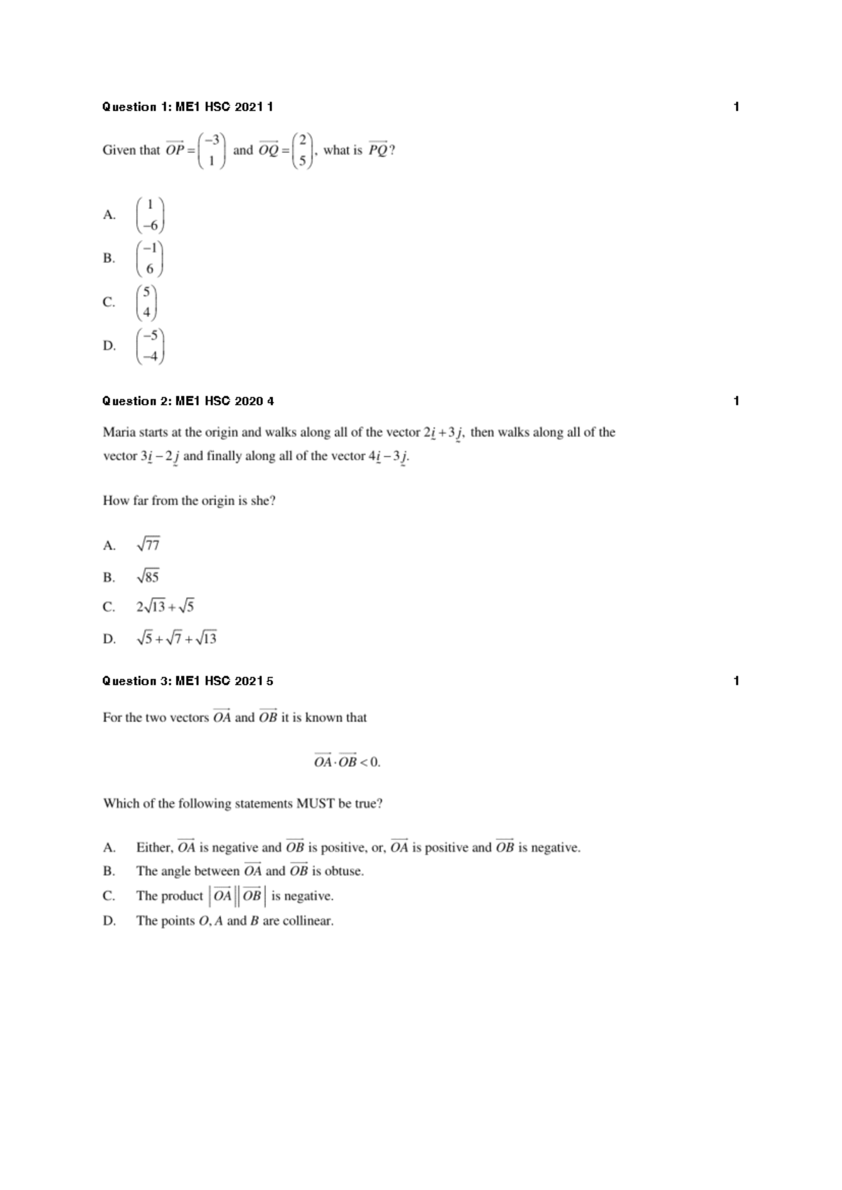 Maths Extension 1 - HSC QUESTIONS - Question 1: ME1 HSC Question 2: ME1 ...