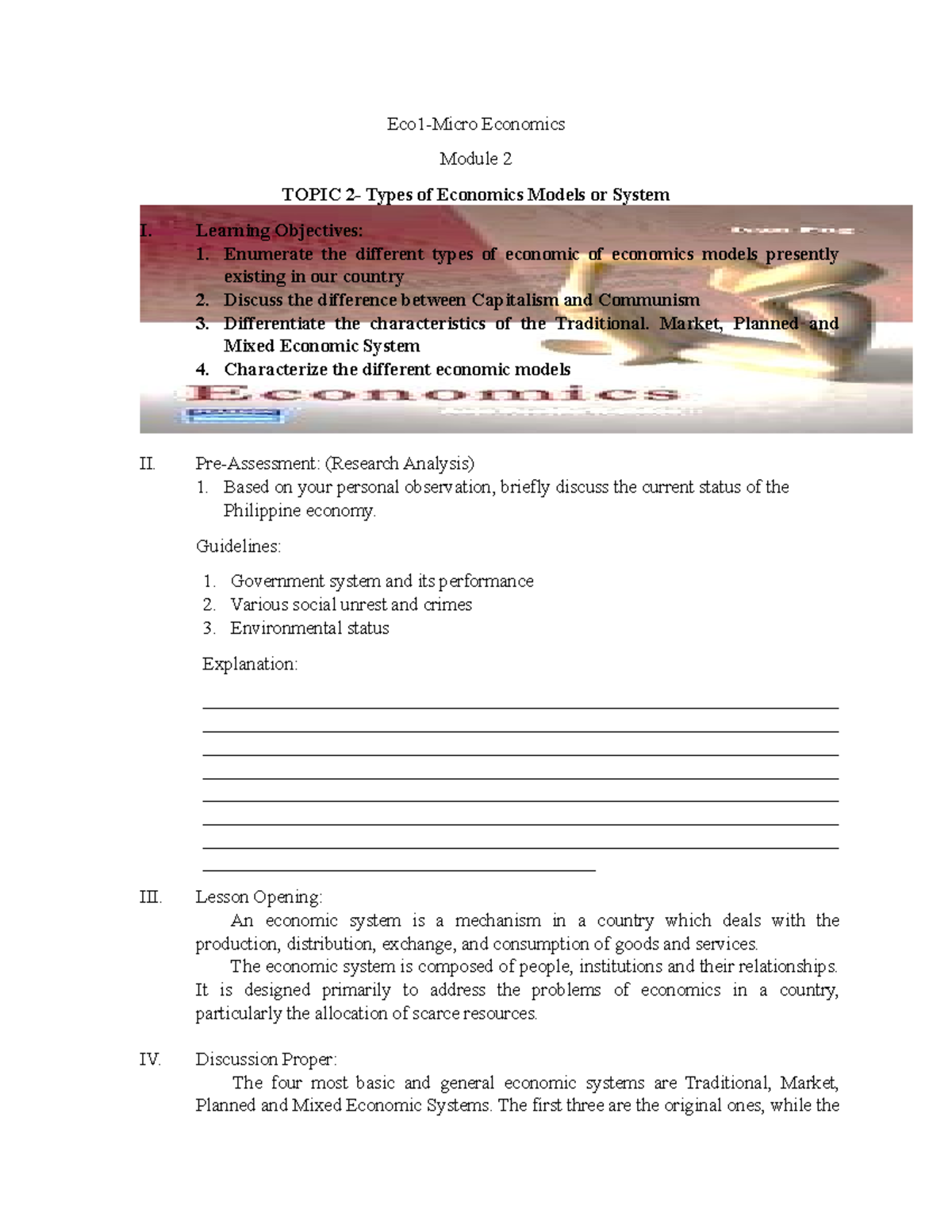 Module 2 eco 1 - Eco1-Micro Economics Module 2 TOPIC 2- Types of ...