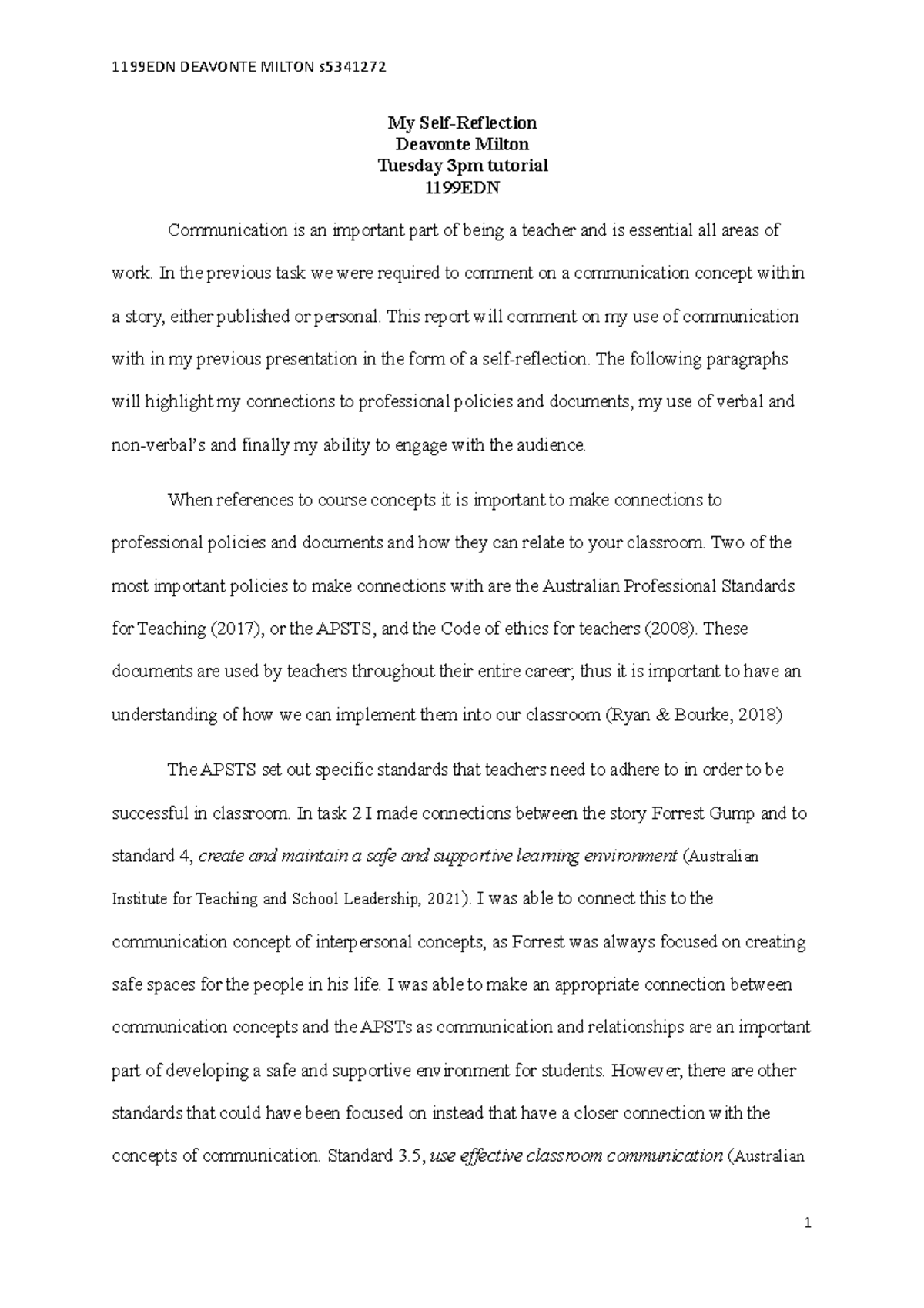 1199EDN Task 3 - assessment task three- reflection on assessment 2 ...