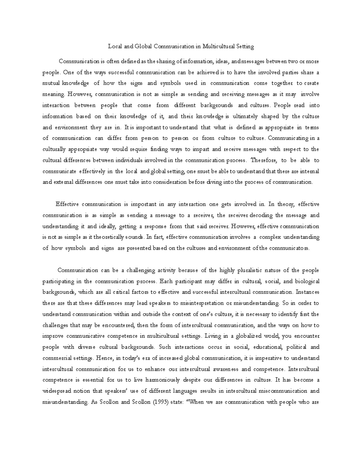 Local and Global Communication in Multicultural Setting - Local and ...