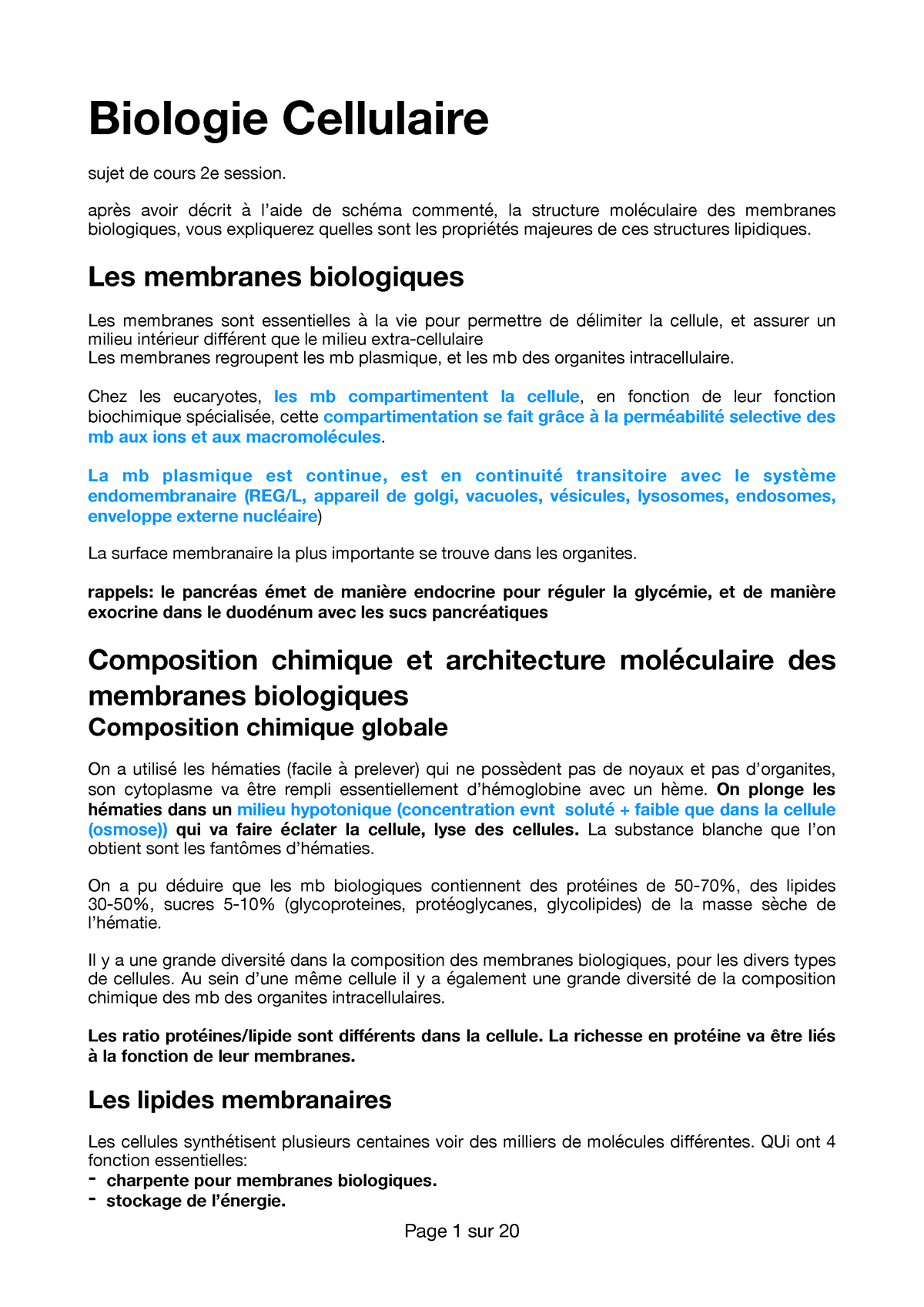 Biologie Cellulaire L2 - Biologie Cellulaire Sujet De Cours 2e Session ...