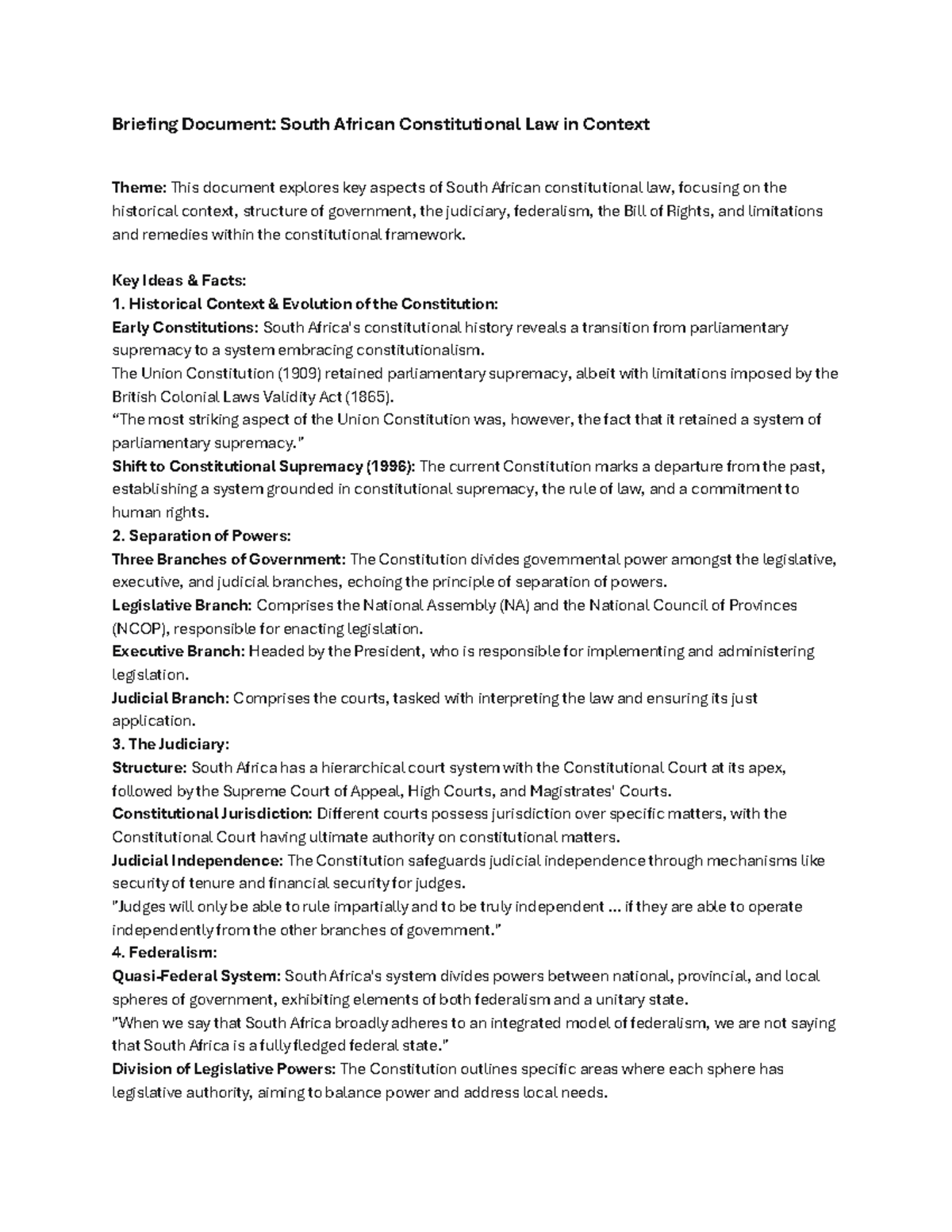 Briefing Document South African Constitutional Law in Contex - Key ...