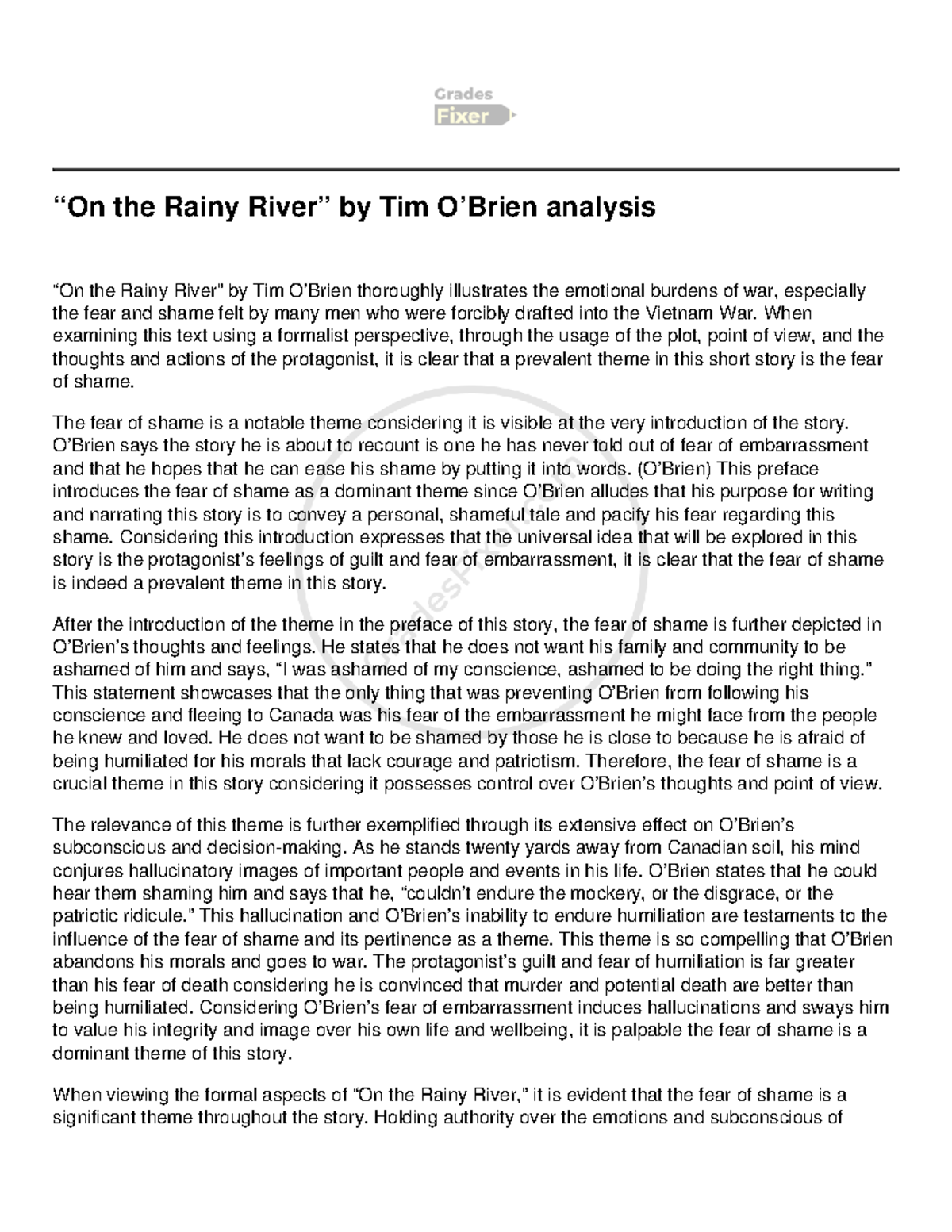 “On the Rainy River” by Tim O’Brien analysis When examining this text
