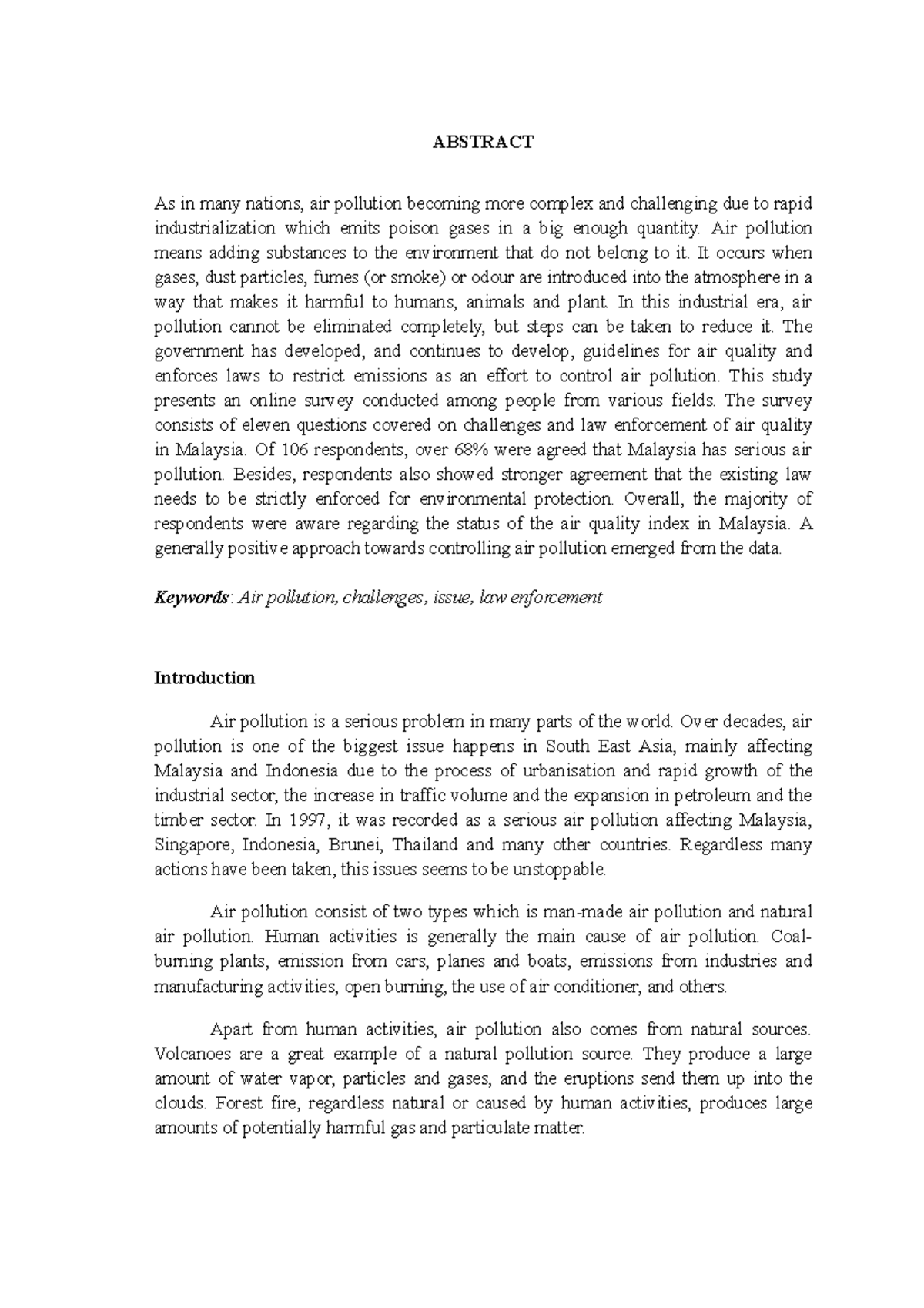 Abstract & Intro of environmental law - ABSTRACT As in many nations ...