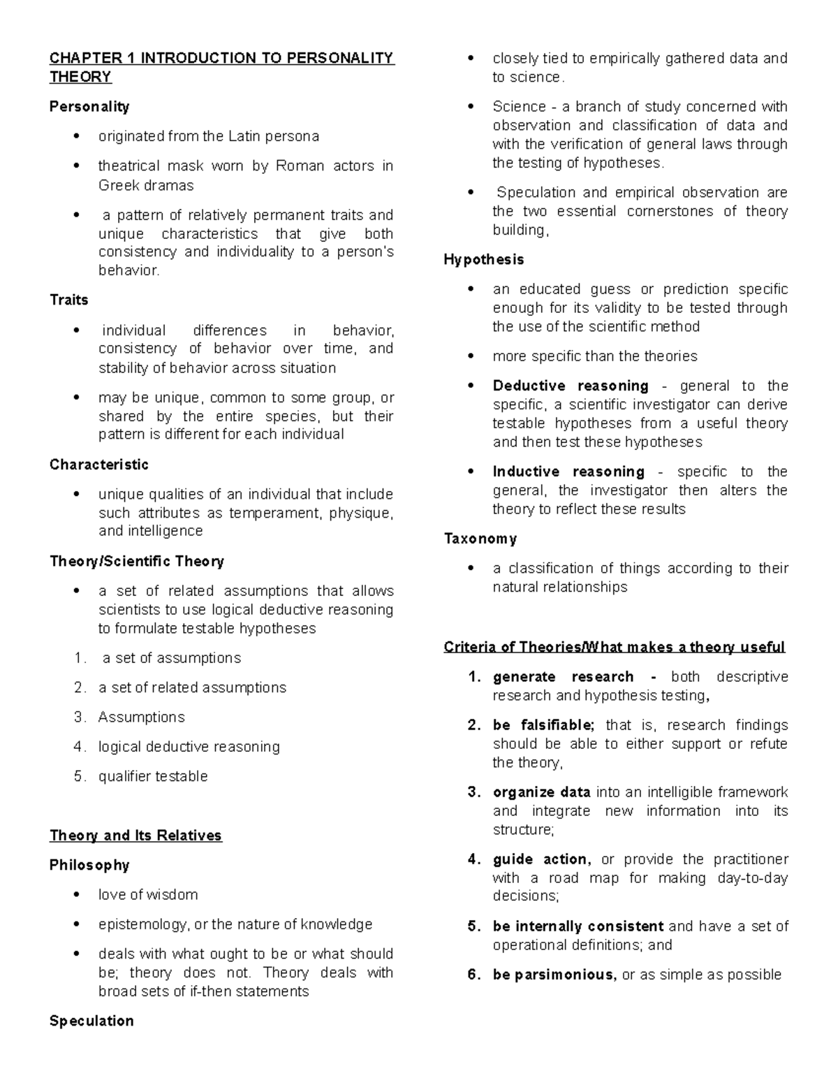 Chapter 1 Introduction TO Personality Theory - CHAPTER 1 INTRODUCTION ...