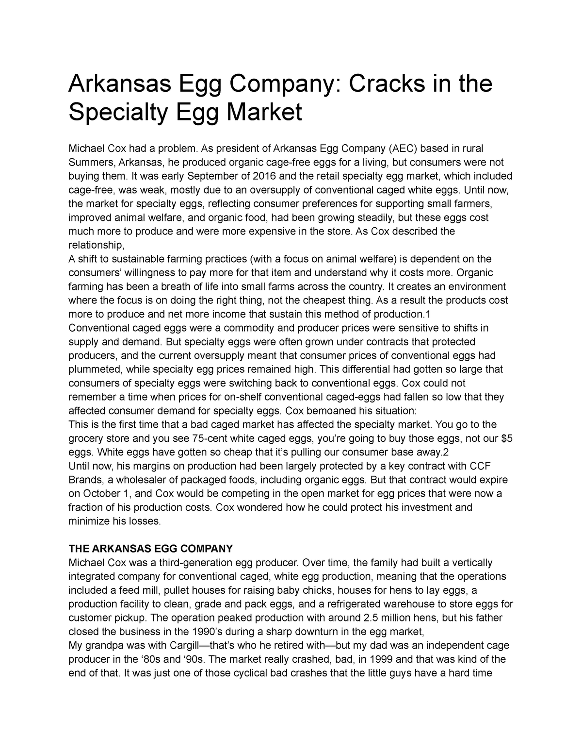 arkansas egg company case study solution