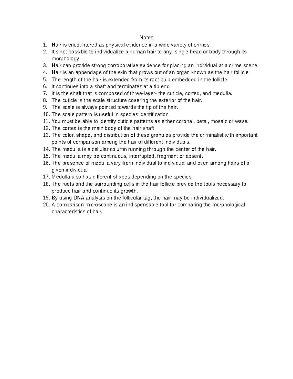 Forensic Hair Analysis Video Notes Google Docs Notes Hair is