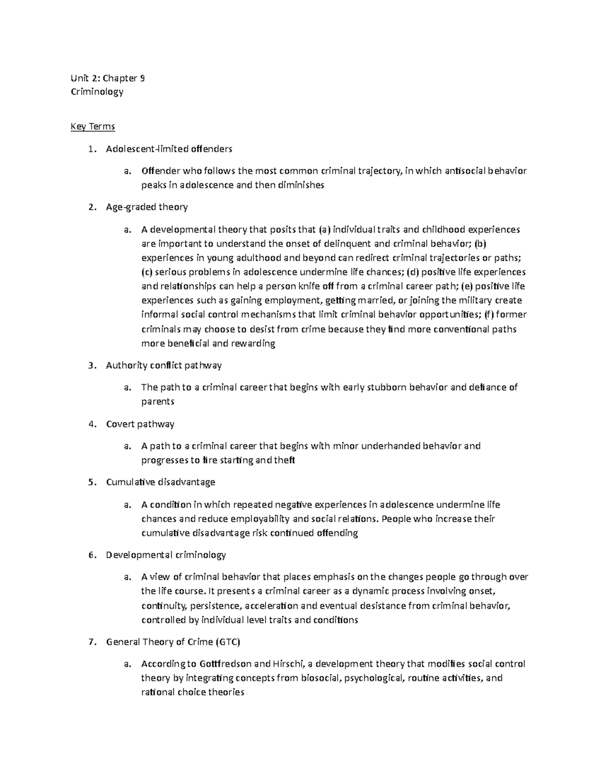 Chapter 9Worksheet doc - Unit 2: Chapter 9 Criminology Key Terms ...