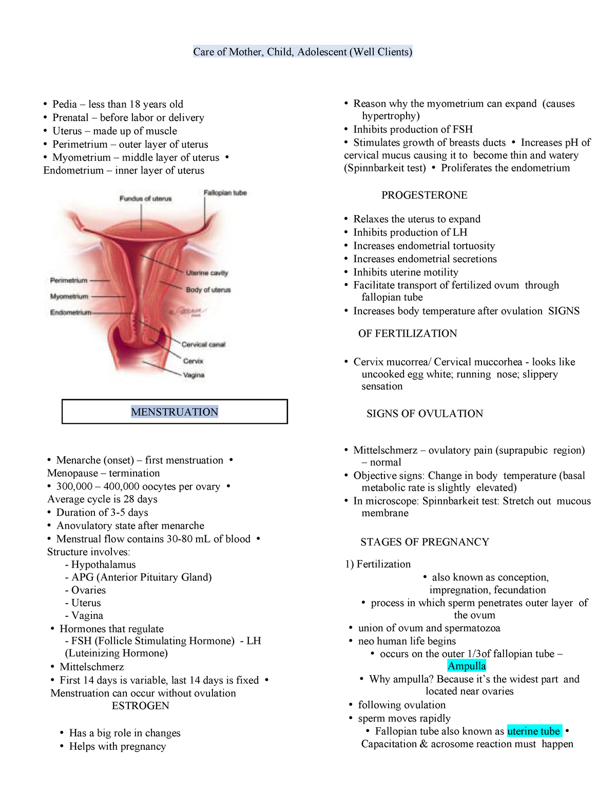 CMCA-LEC- Prelim - Perinatal screening Procedures - Care of Mother ...