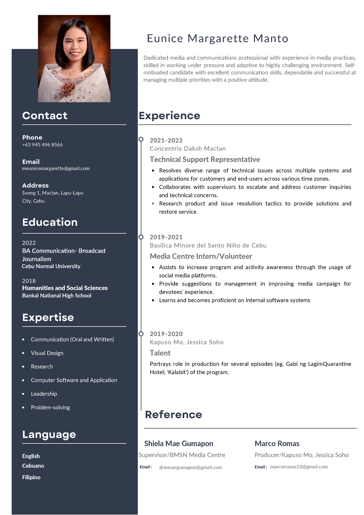 CV Resume - Contact Education +63 945 496 8566 Phone meunicemargarette ...