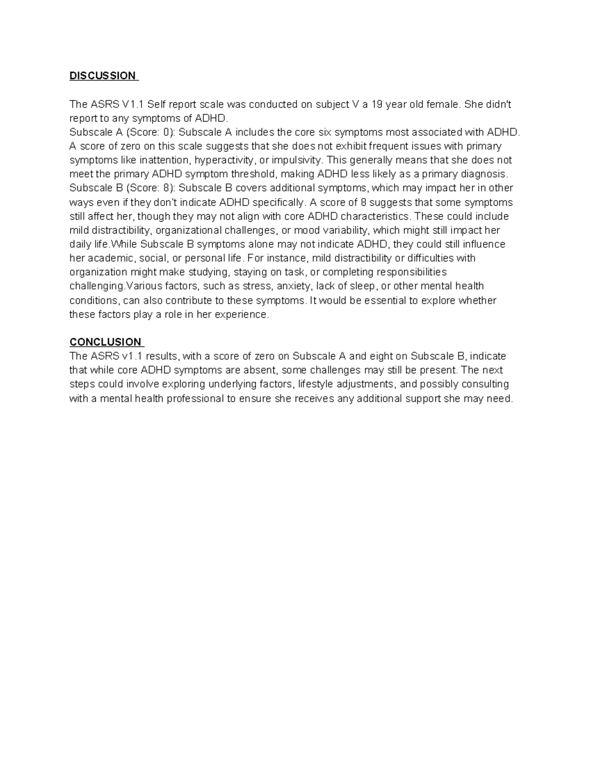 Adhd Discussion - DISCUSSION The ASRS V1 Self report scale was ...