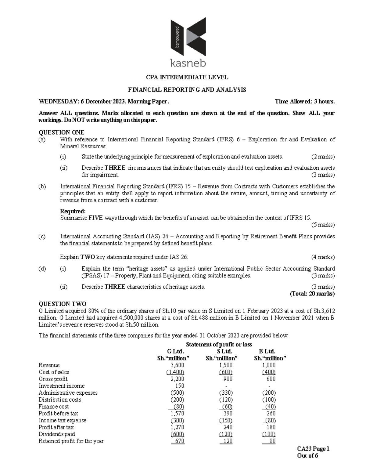 CA23 Financial Reporting and Analysis - CA23 Page 1 CPA INTERMEDIATE ...