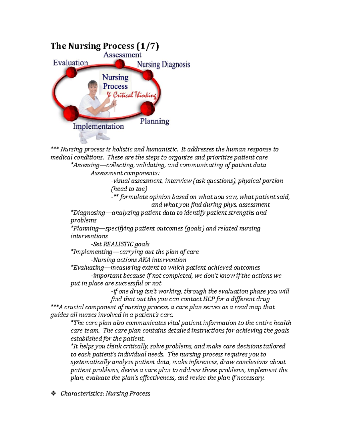 Nursing Process Study Guide Packet 1 Exam 1 - The Nursing Process (1/7 ...