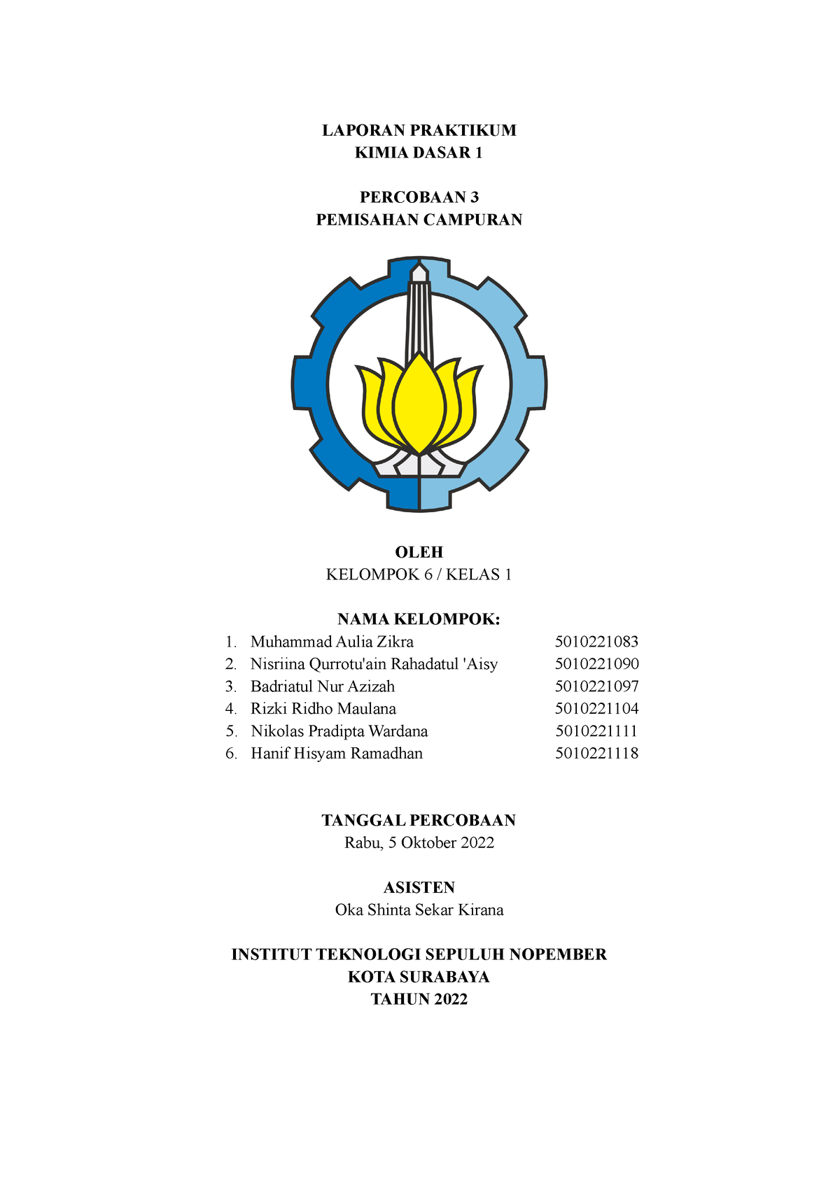 Laporan Percobaan 3 Kelompok 6 Kelas 1 - LAPORAN PRAKTIKUM KIMIA DASAR ...