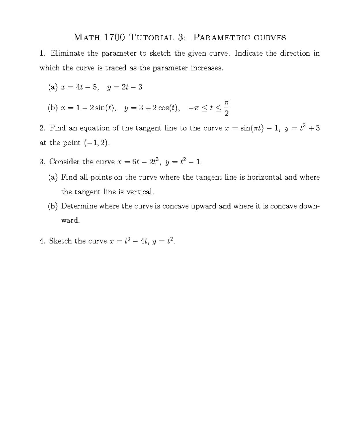 1700tutorial-3 - notes - Math 1700 Tutorial 3: Parametric curves ...