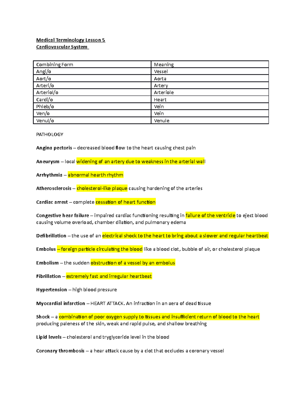 Medical Terminology Lesson 5 Copy Medical Terminology Lesson