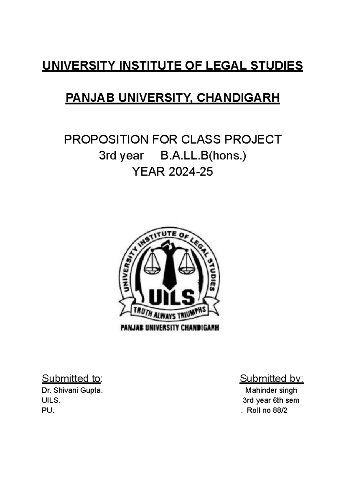 MOOT PROP 2 - UNIVERSITY INSTITUTE OF LEGAL STUDIES PANJAB UNIVERSITY ...