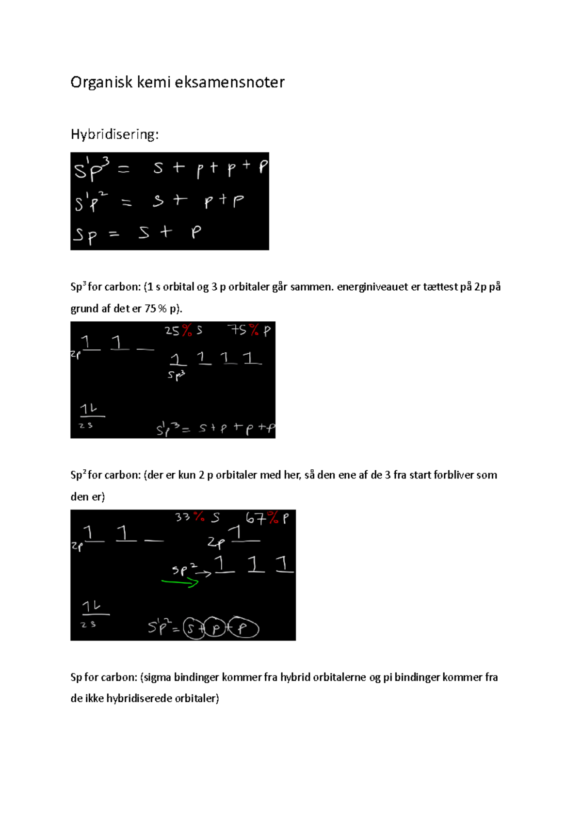 Organisk-kemi-eksamensnoter - Organisk Kemi Eksamensnoter Hybridisering ...