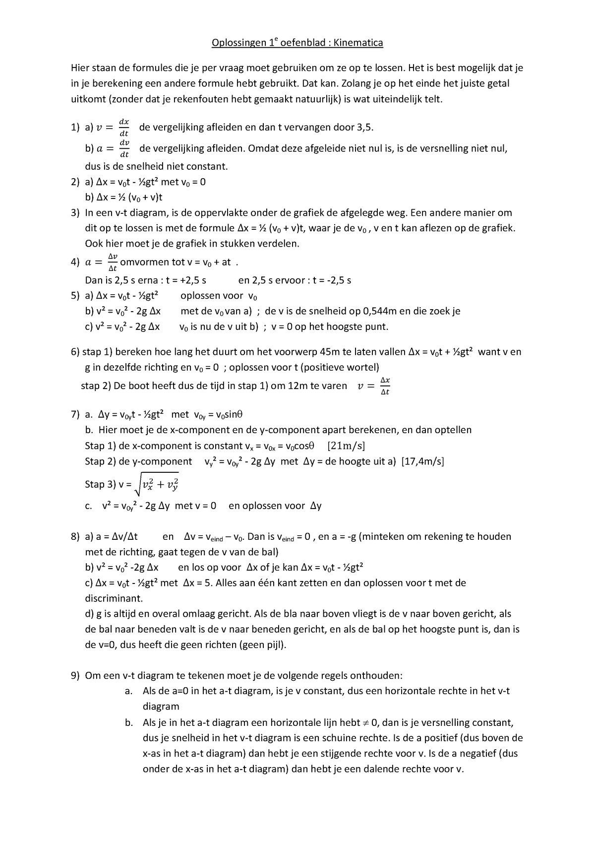 Oplossingen 1e Oefenblad Kinematica Studocu