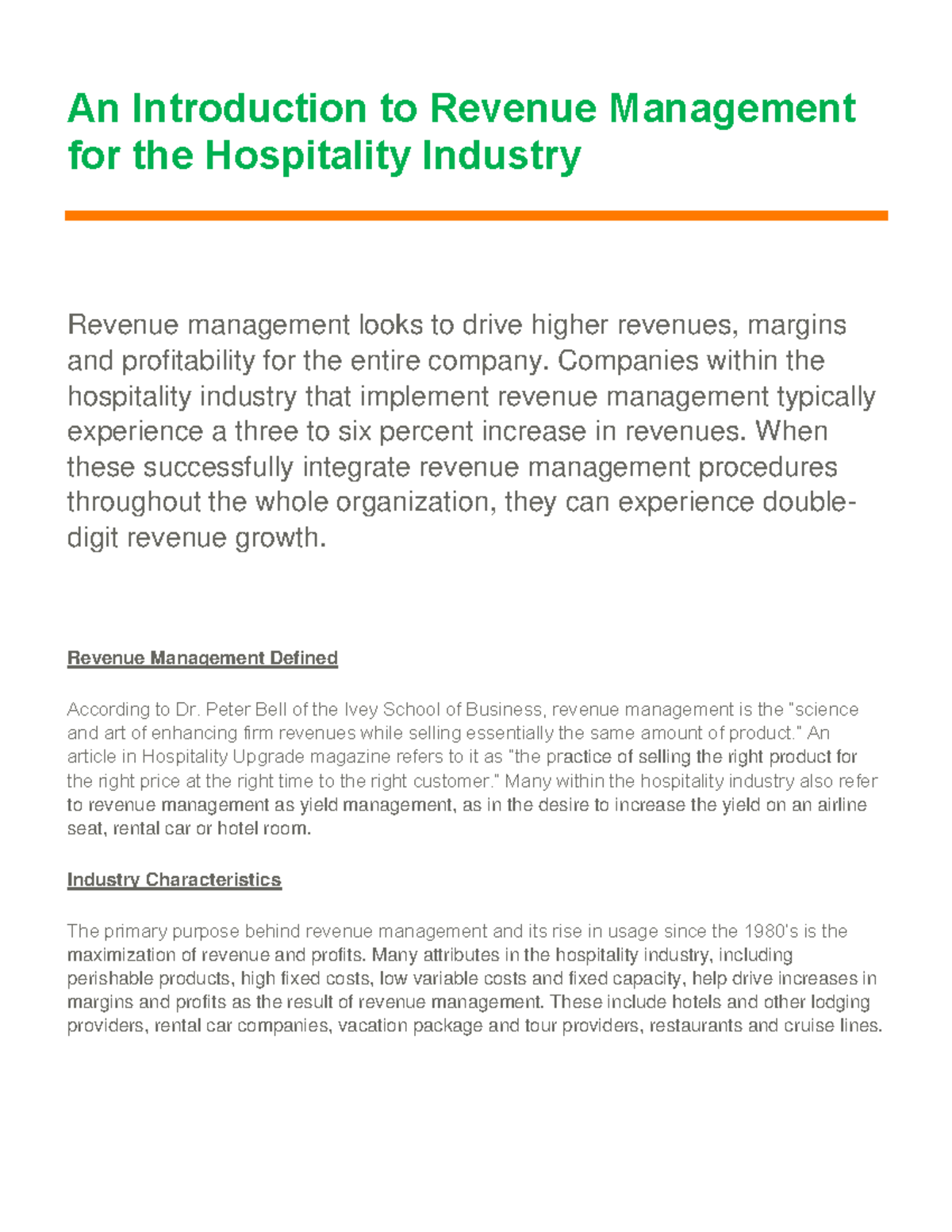 Revenue Management - An Introduction to Revenue Management for the ...