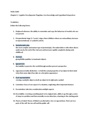 Study Guide Piaget vygotsky -Siegler - Study Guide Chapter 4: Piaget ...