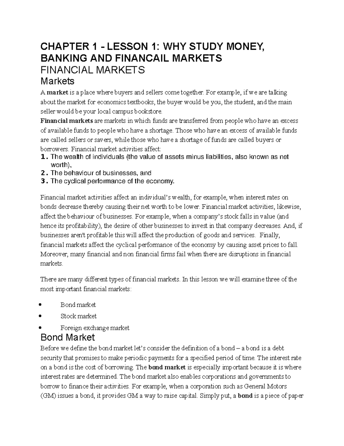 EC223 - Lecture Notes - CHAPTER 1 - LESSON 1: WHY STUDY MONEY, BANKING ...