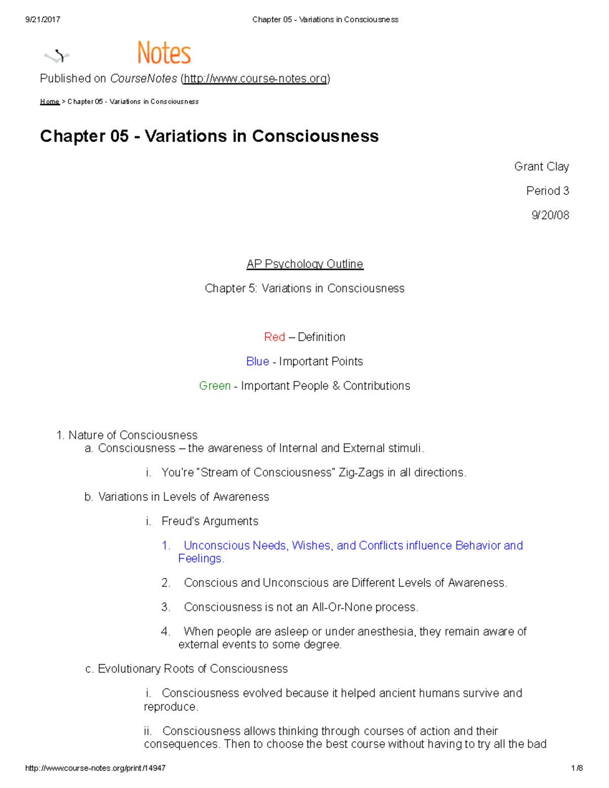 Chapter 05 - Variations in Consciousness - Published on CourseNotes ...