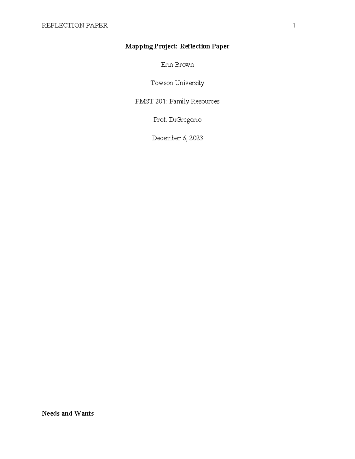 Reflection Paper - Grade: A - Mapping Project: Reflection Paper Erin ...