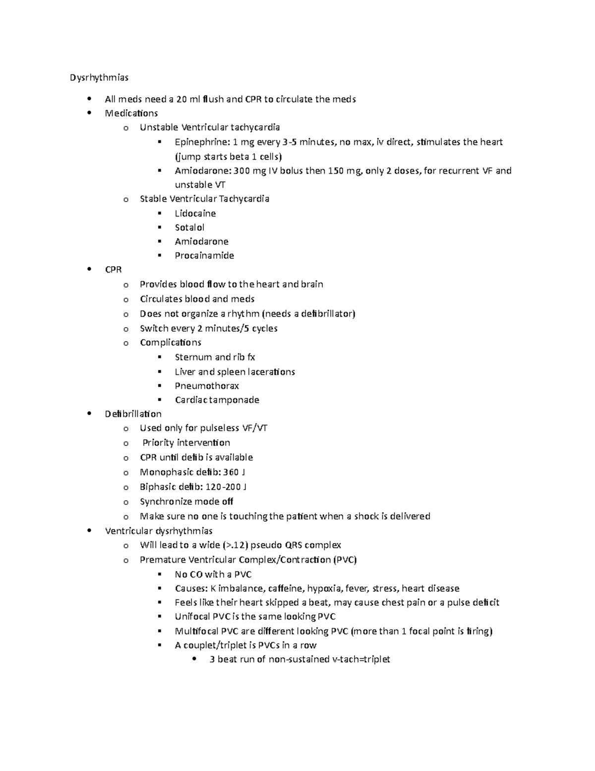 Med Surg 2 exam 2 study guide Dysrhythmias All meds need a 20 ml