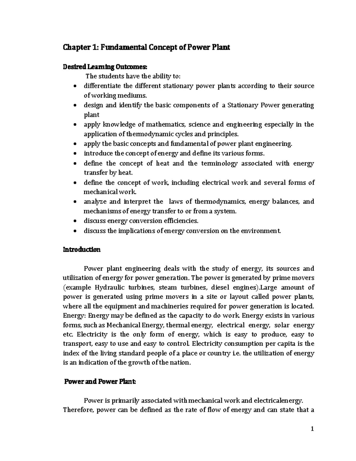 Chapter 1. Fundamental Concept Of Power Plant - Chapter 1 : Fundamental 